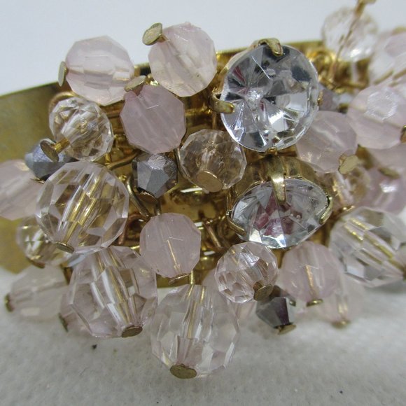 Charming Charlie Rhinestone Beaded Cuff Bracelet Large Rhinestones Pink Faceted - Picture 4 of 8